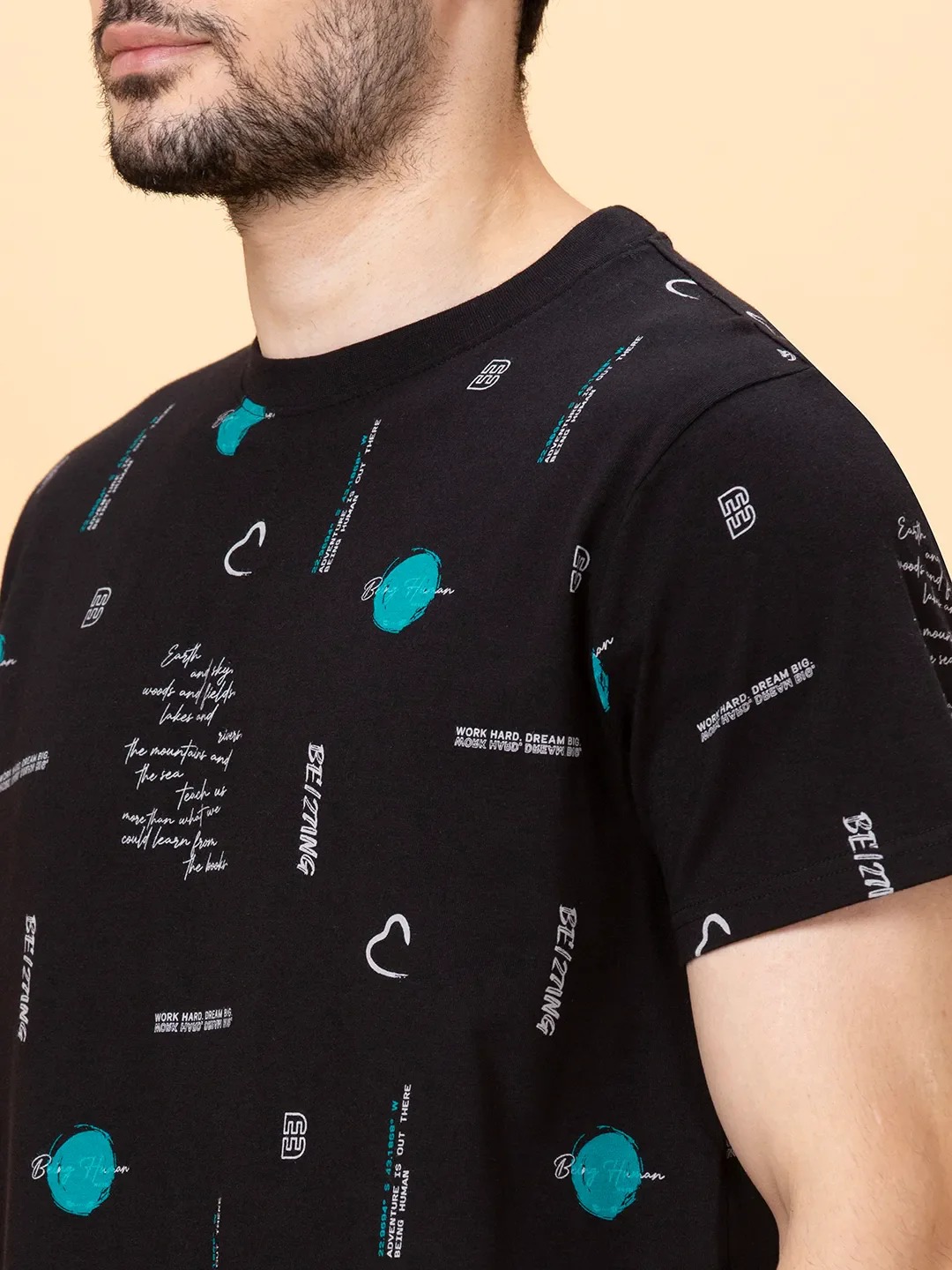 Black Regular Fit Round Neck Men's T-Shirt by Being Human Clothing - Image 5