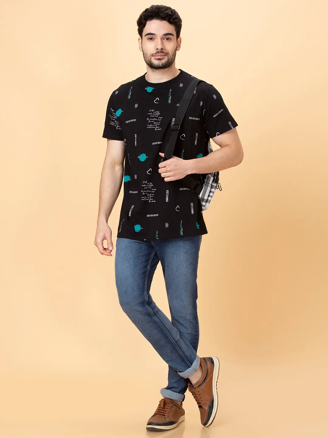 Black Regular Fit Round Neck Men's T-Shirt by Being Human Clothing - Image 6