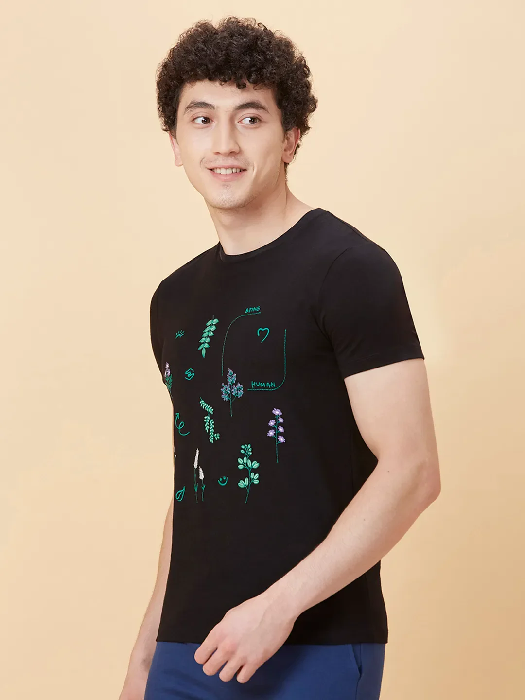 Black Regular Fit Round Neck Men's T-Shirt by Being Human Clothing - Image 4