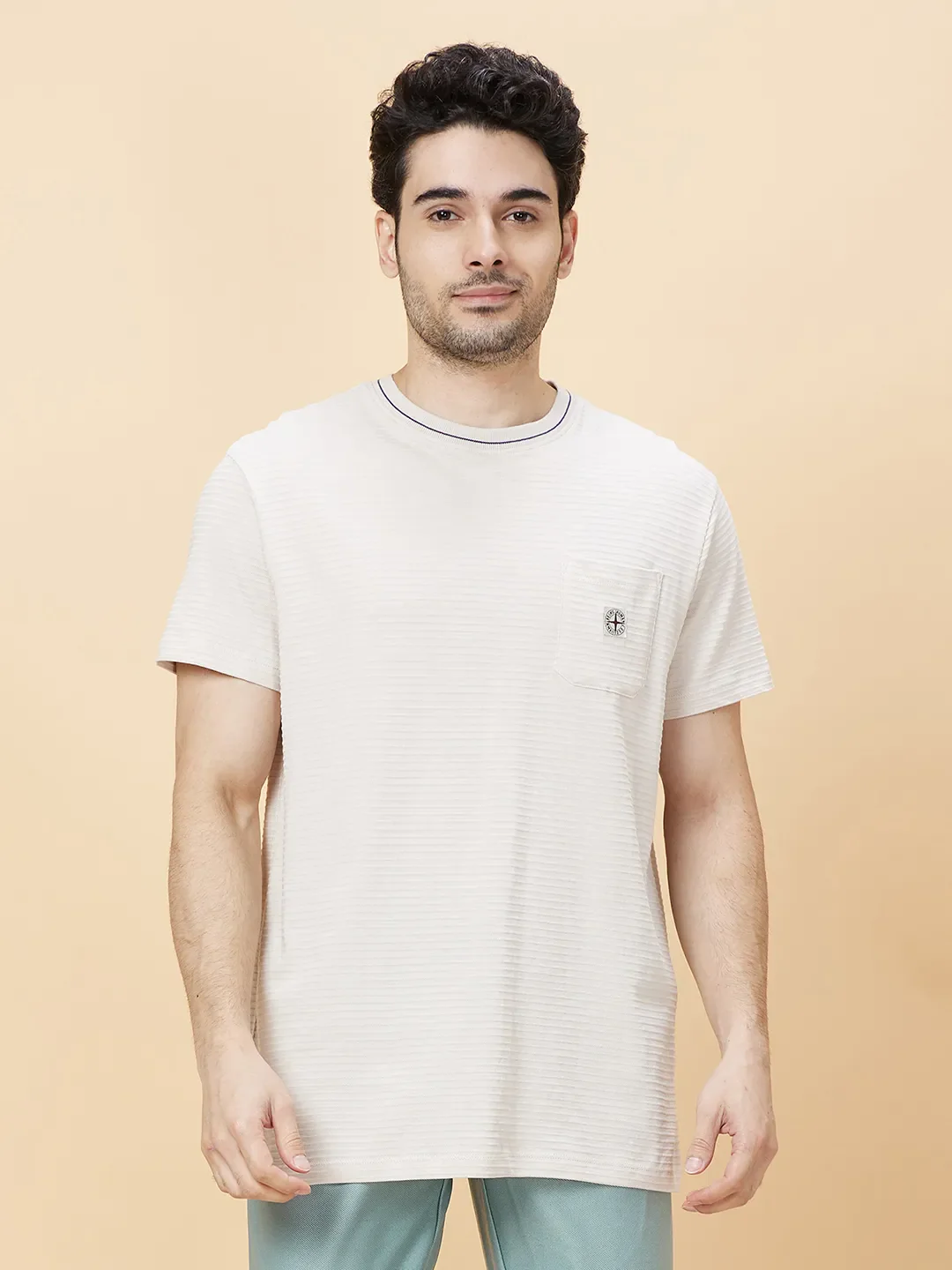 Chalk Regular Fit Round Neck Men's T-Shirt by Being Human Clothing