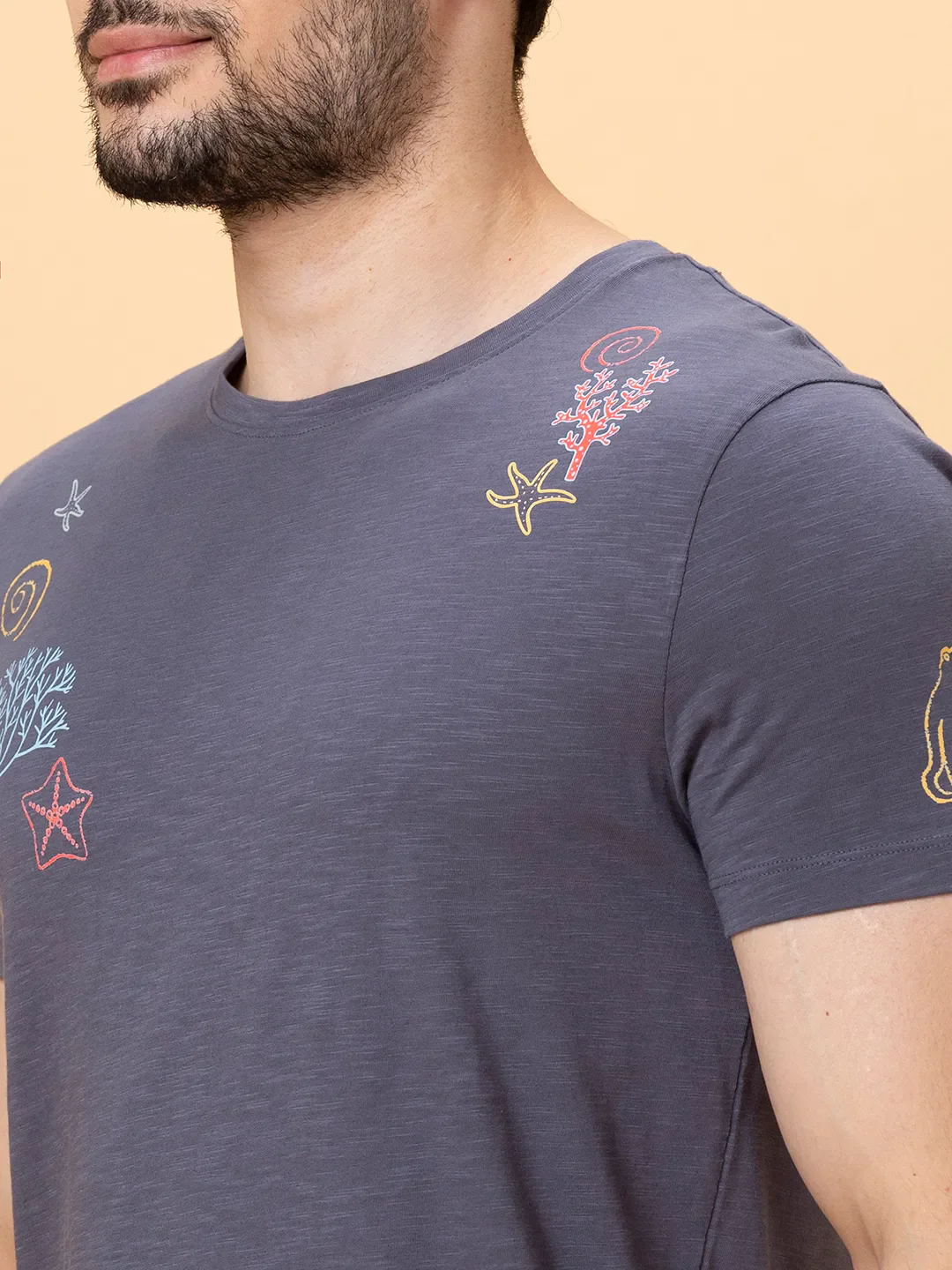 Charcoal Regular Fit Round Neck Men's T-Shirt by Being Human Clothing - Image 5