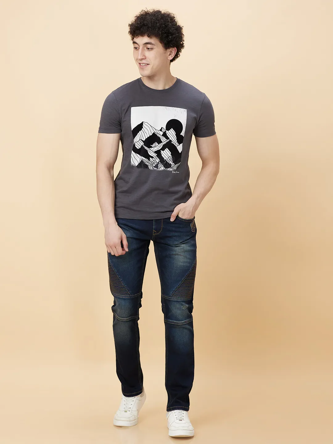 Charcoal Regular Fit Round Neck Men's T-Shirt by Being Human Clothing - Image 2