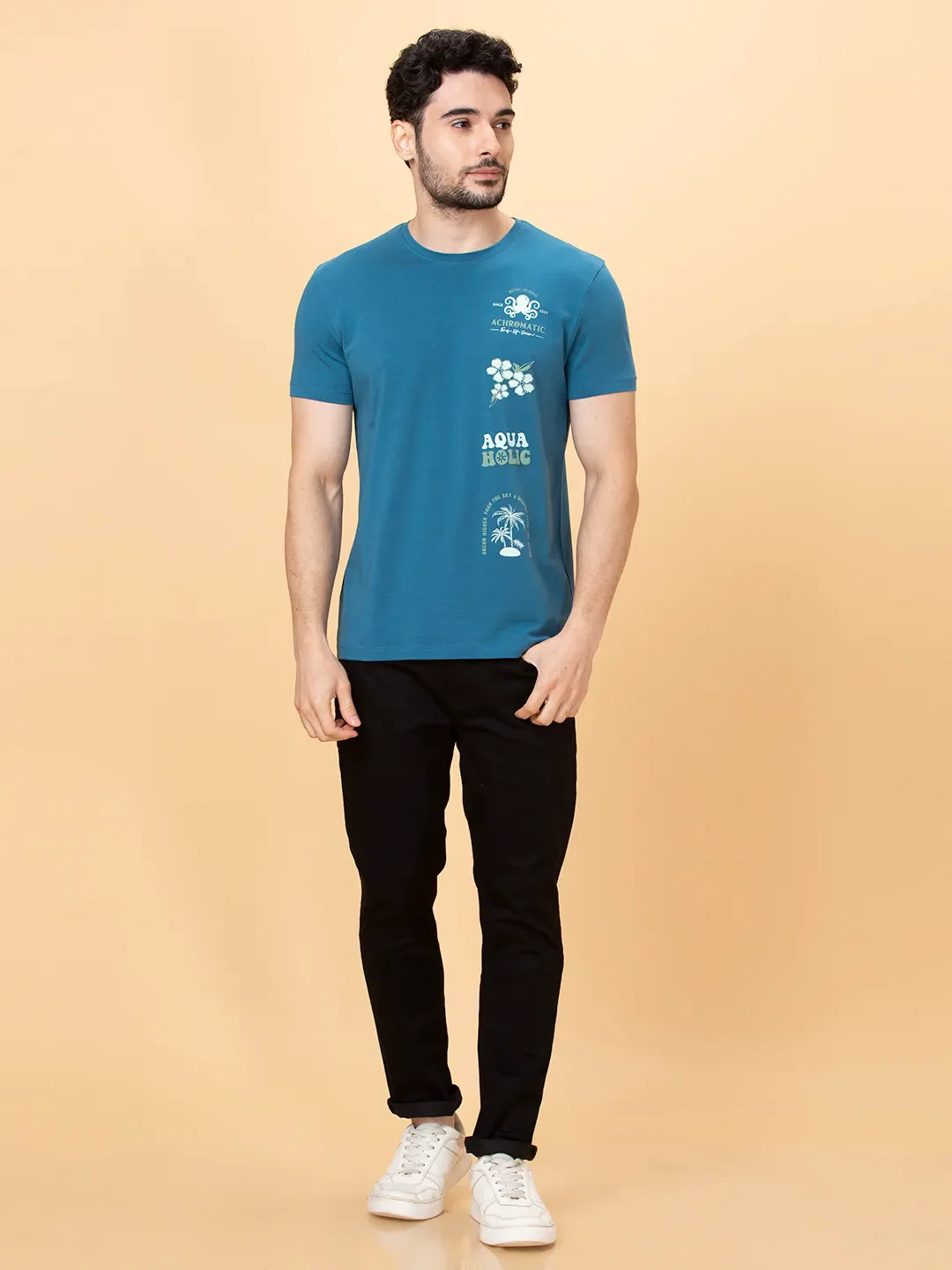 Deep Ocean Regular Fit Round Neck Men's T-Shirt by Being Human Clothing - Image 4