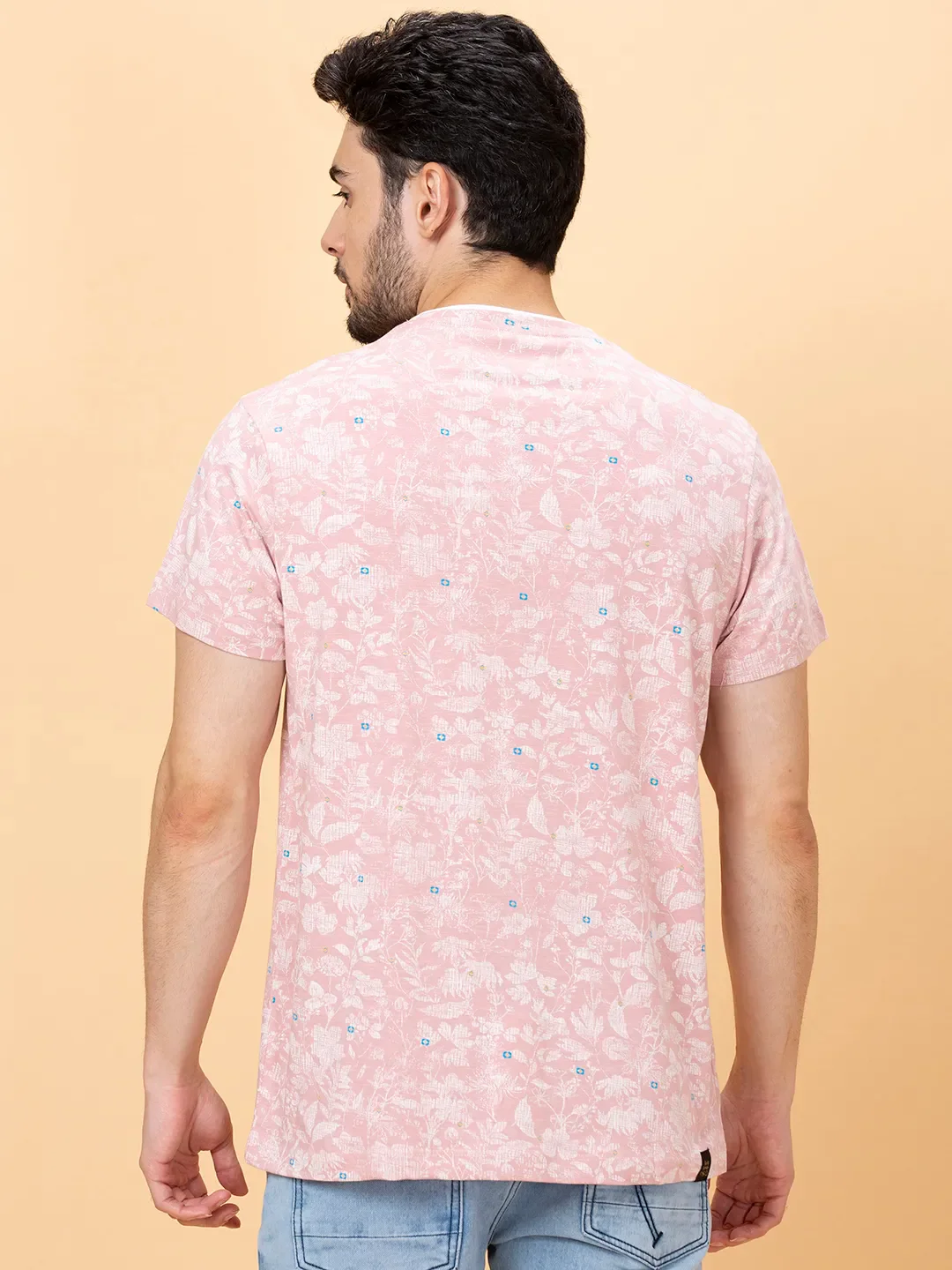 Dusty Pink Regular Fit Henley Neck Men's T-Shirt by Being Human Clothing - Image 3