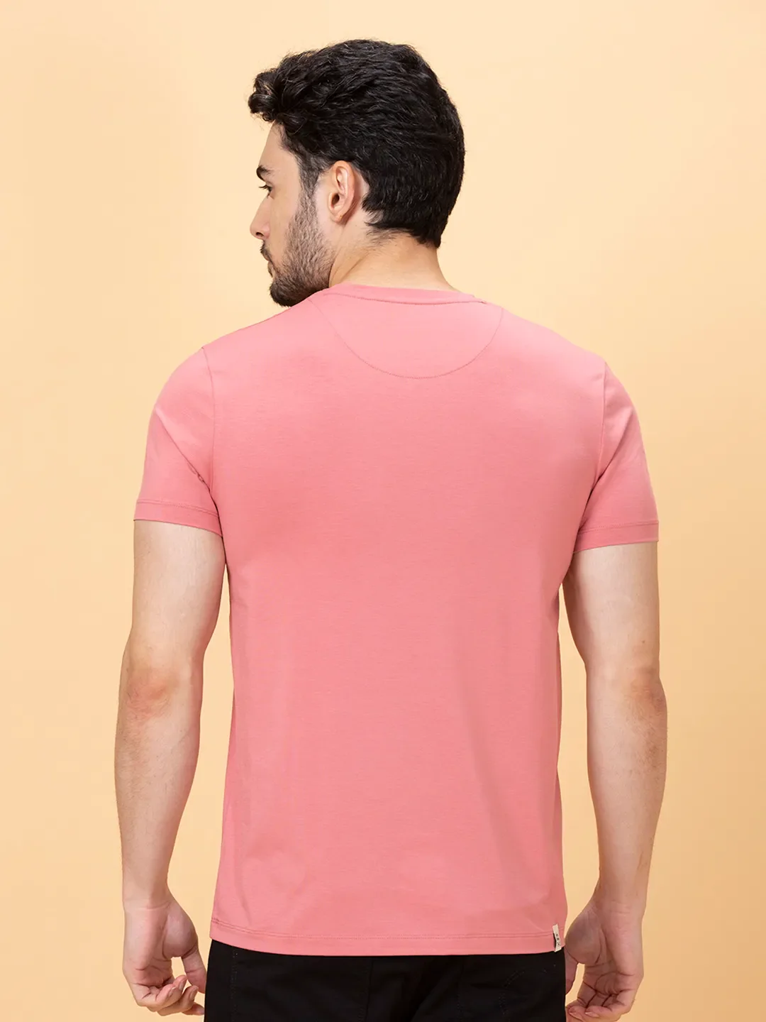 Dusty Pink Regular Fit Round Neck Men's T-Shirt by Being Human Clothing - Image 3