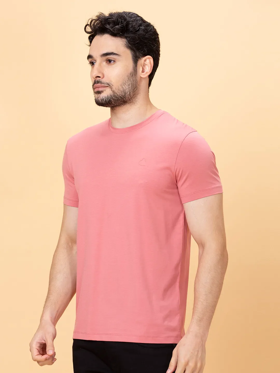 Dusty Pink Regular Fit Round Neck Men's T-Shirt by Being Human Clothing - Image 4