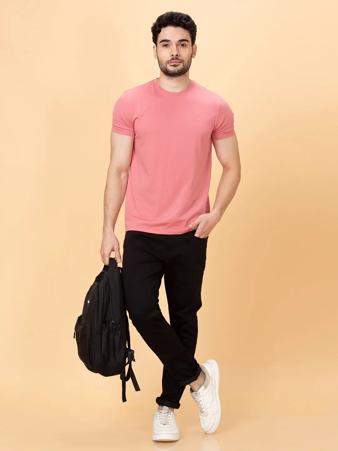 Dusty Pink Regular Fit Round Neck Men's T-Shirt by Being Human Clothing - Image 6