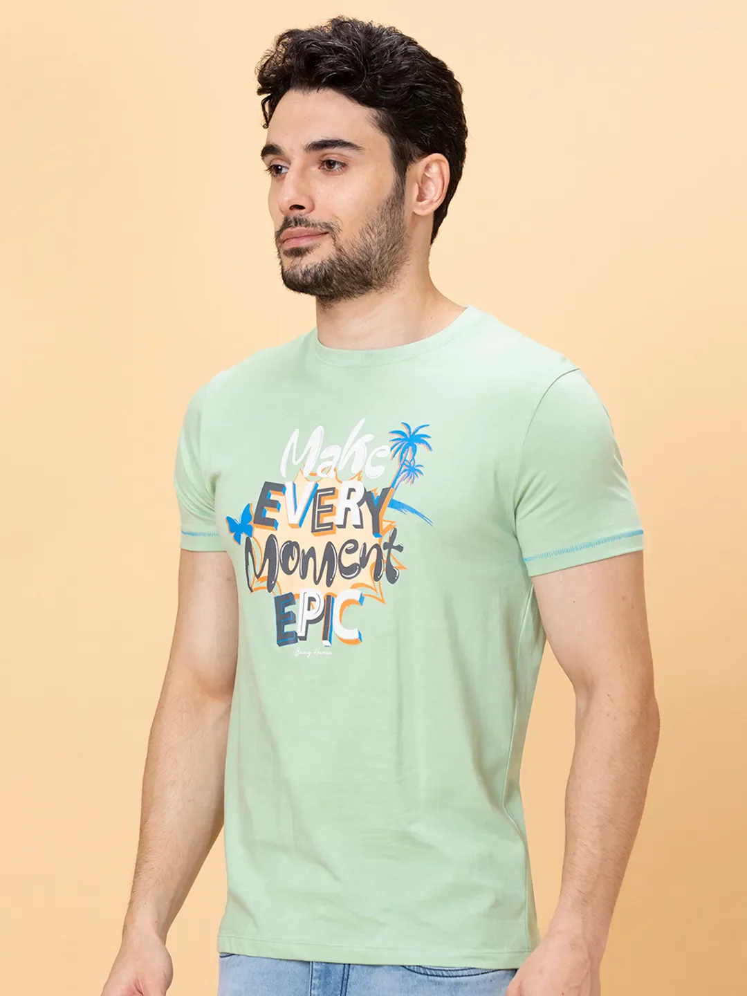Green Foam Regular Fit Round Neck Men's T-Shirt by Being Human Clothing - Image 4