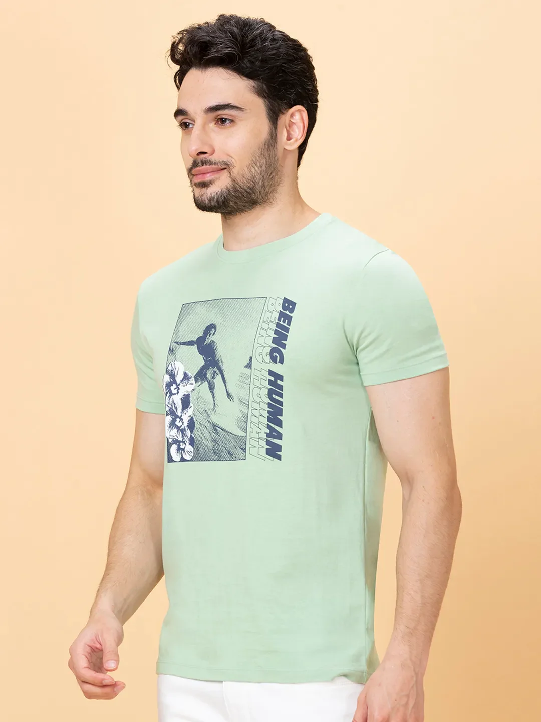 Green Foam Regular Fit Round Neck Men's T-Shirt by Being Human Clothing - Image 4