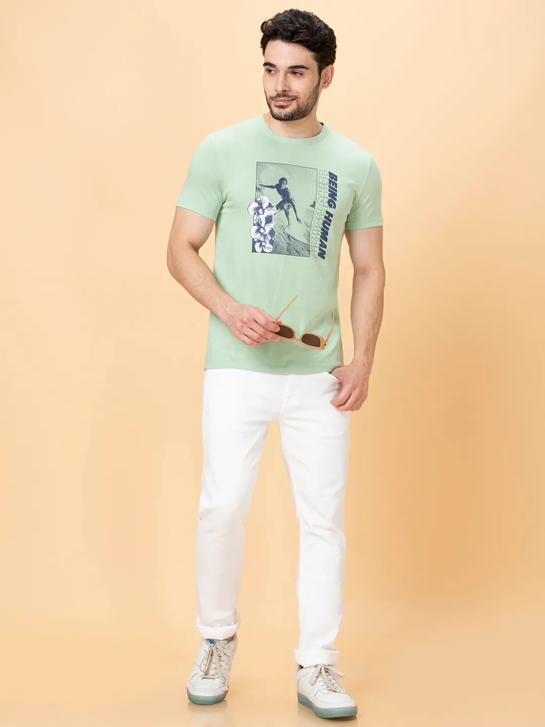 Green Foam Regular Fit Round Neck Men's T-Shirt by Being Human Clothing - Image 6