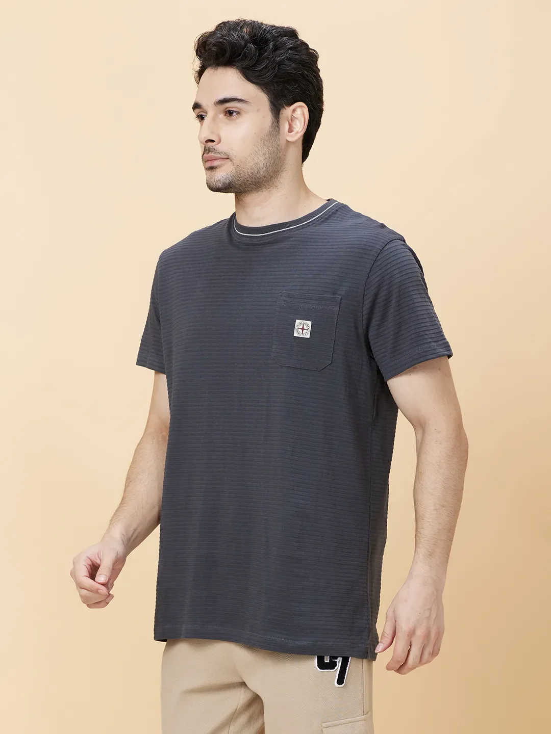 Grey Regular Fit Round Neck Men's T-Shirt by Being Human Clothing - Image 3