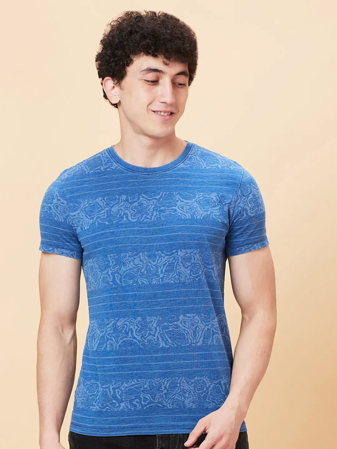 Indigo Regular Fit Round Neck Men's T-Shirt by Being Human Clothing