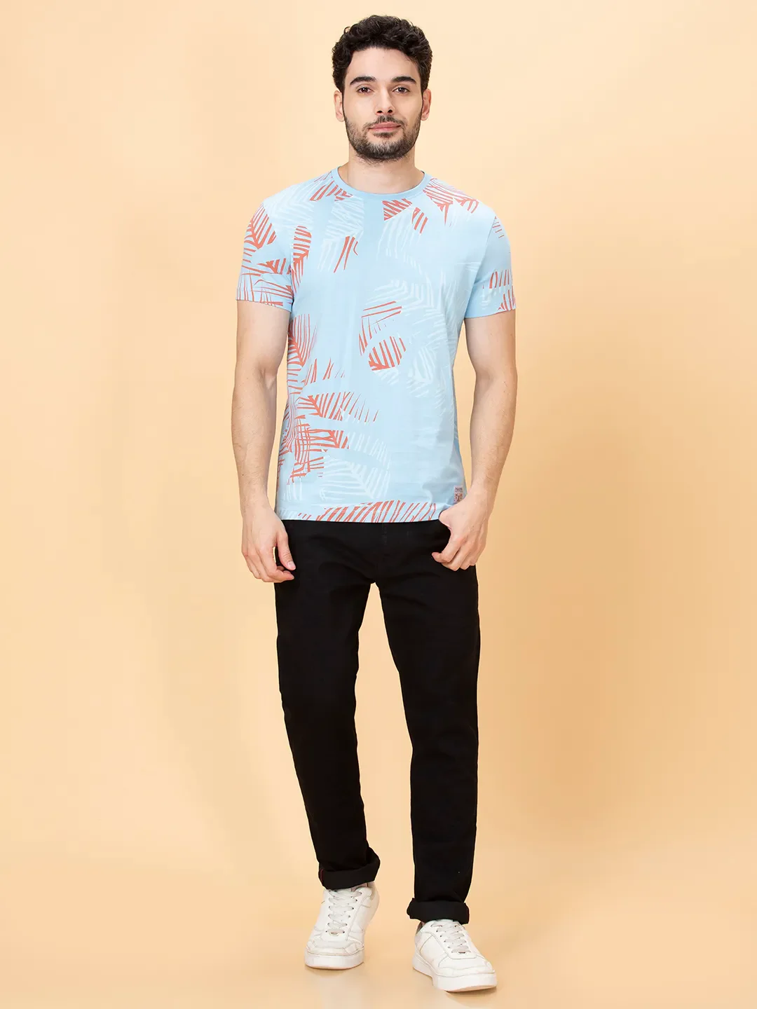 Light Blue Regular Fit Round Neck Men's T-Shirt by Being Human Clothing - Image 2