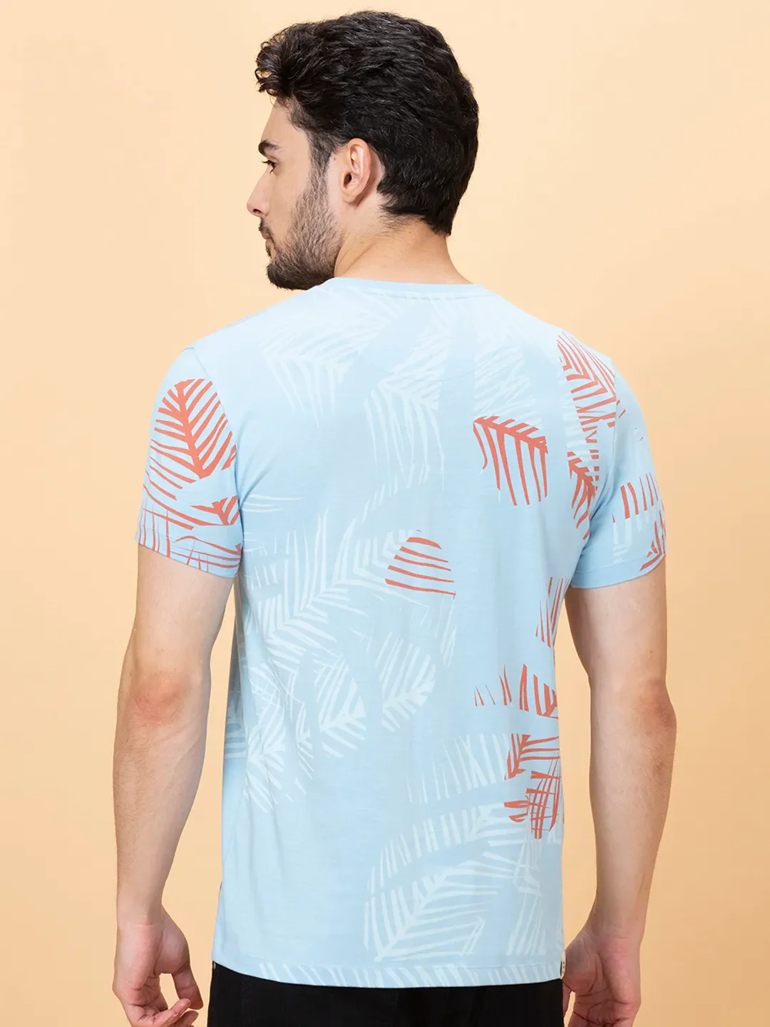 Light Blue Regular Fit Round Neck Men's T-Shirt by Being Human Clothing - Image 3