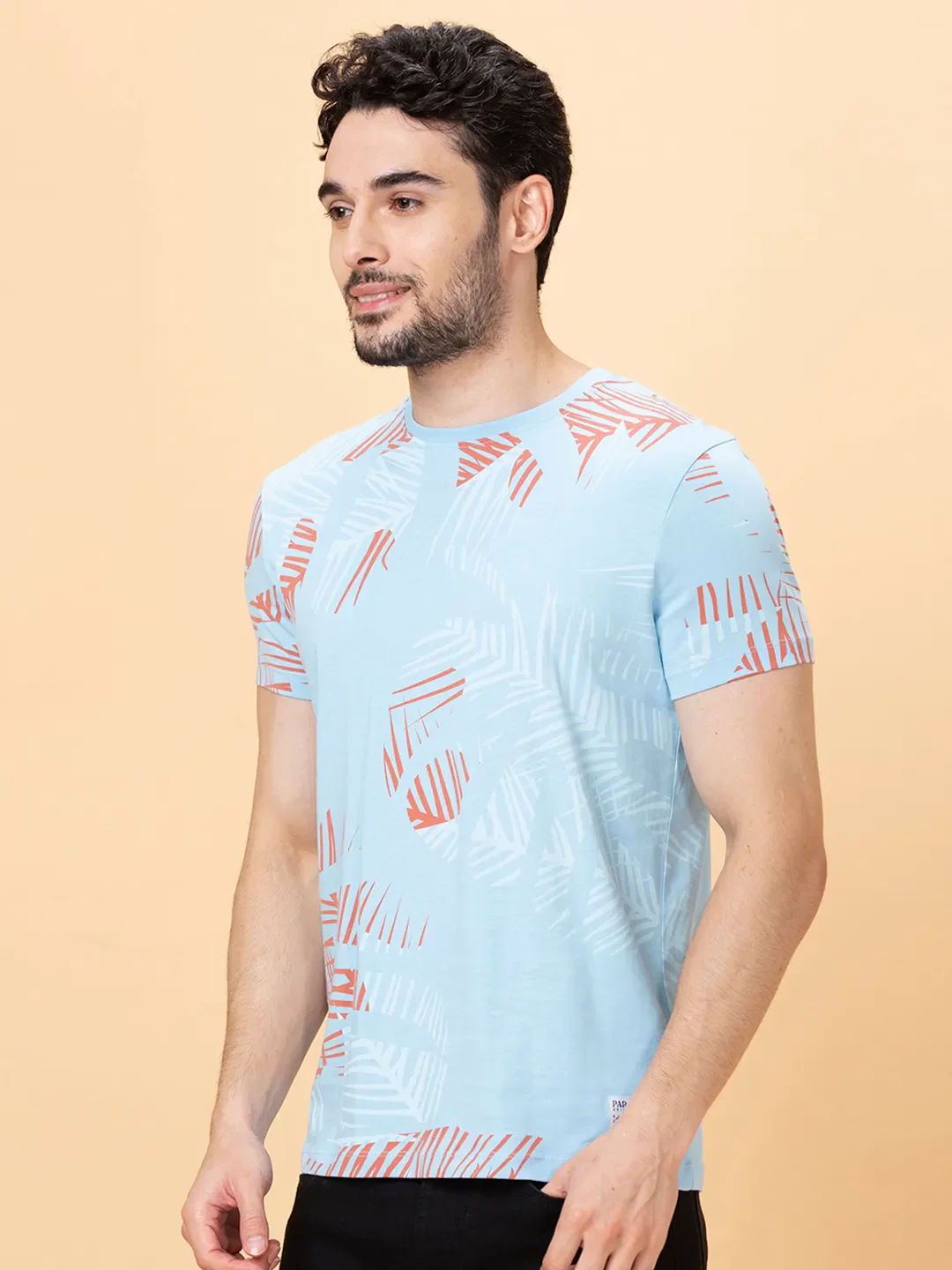 Light Blue Regular Fit Round Neck Men's T-Shirt by Being Human Clothing - Image 4