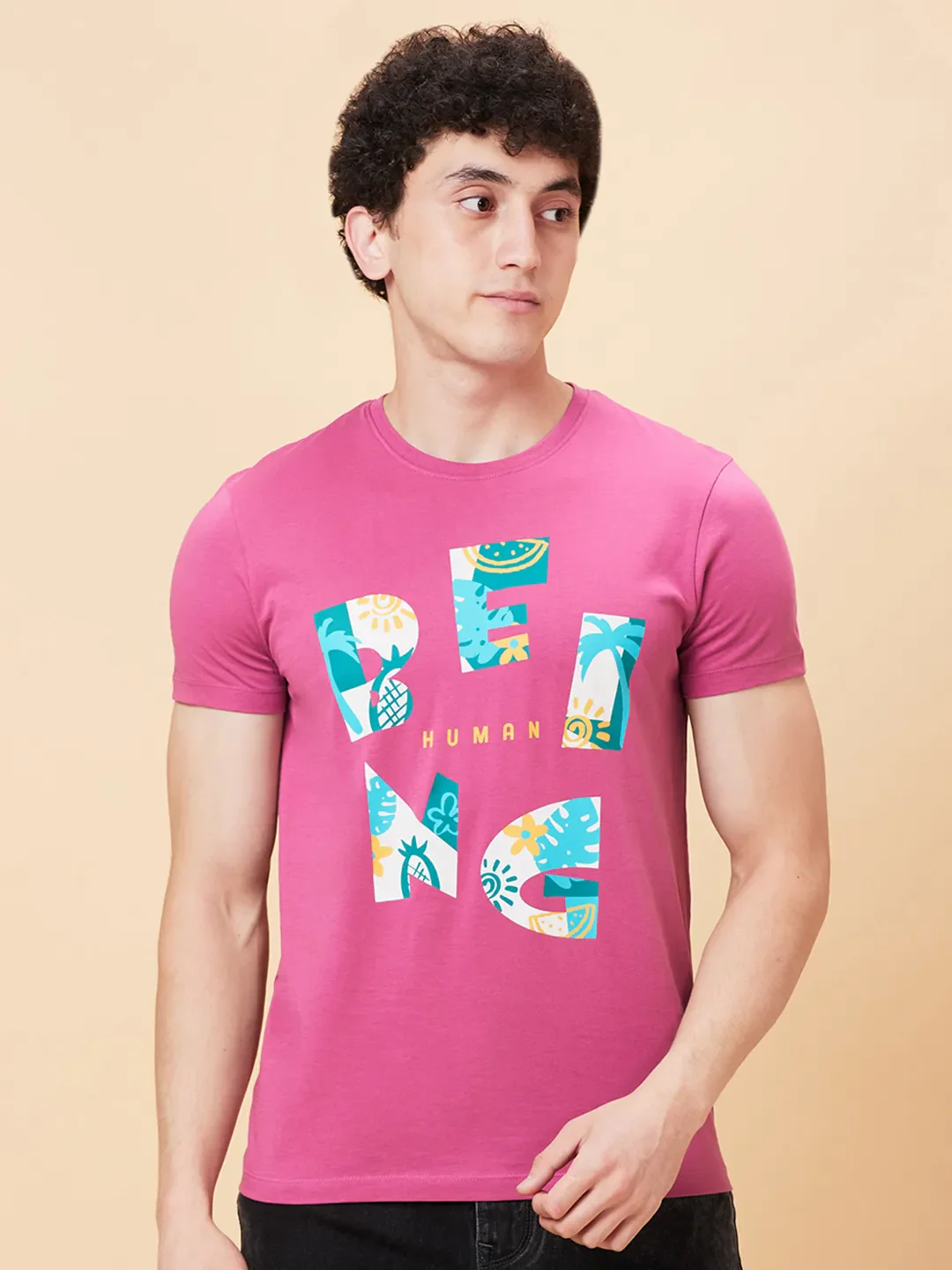 Mauve Haze Regular Fit Round Neck Men's T-Shirt by Being Human Clothing