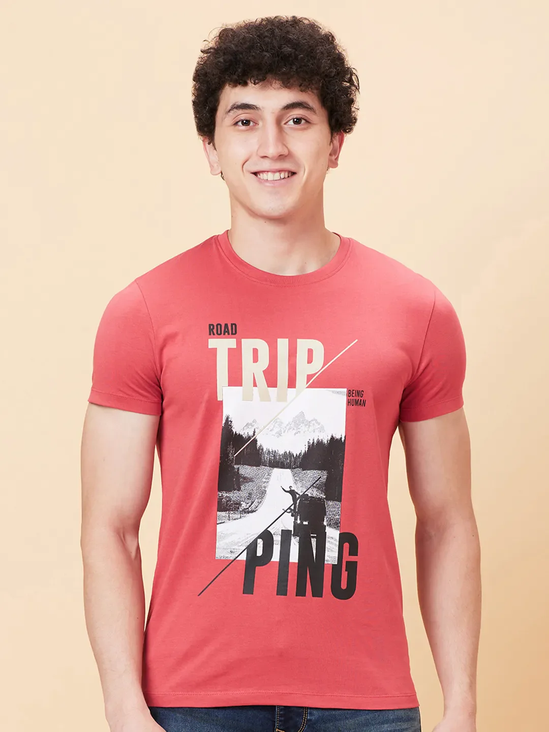 Mineral Red Regular Fit Round Neck Men's T-Shirt by Being Human Clothing