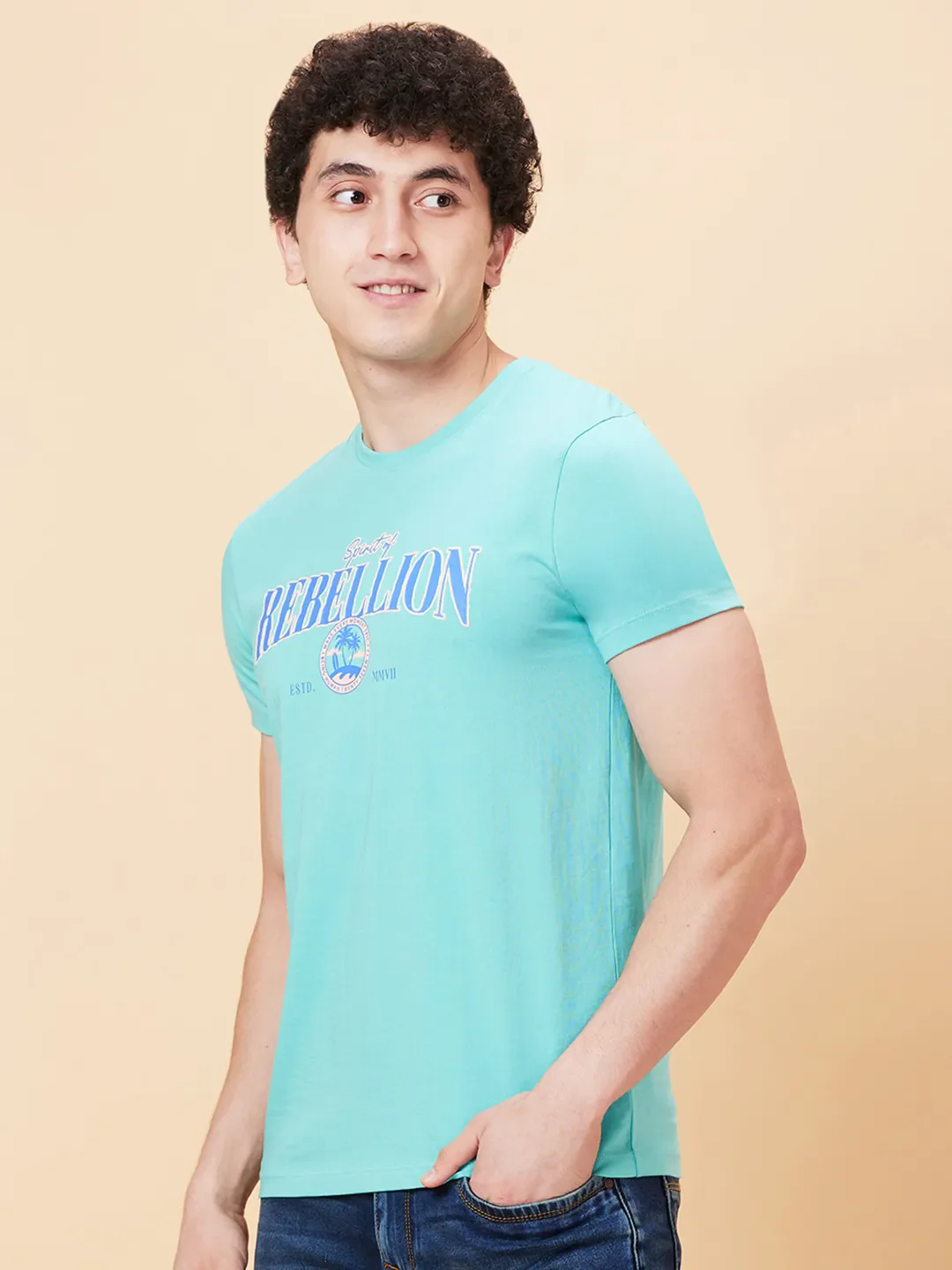 Mint Regular Fit Round Neck Men's T-Shirt by Being Human Clothing - Image 4