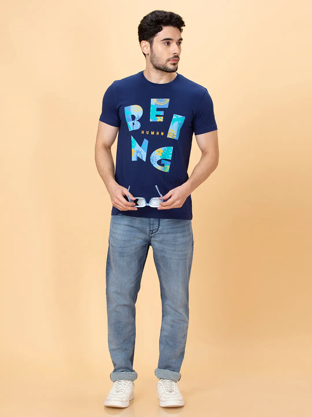 Navy Regular Fit Round Neck Men's T-Shirt by Being Human Clothing - Image 6