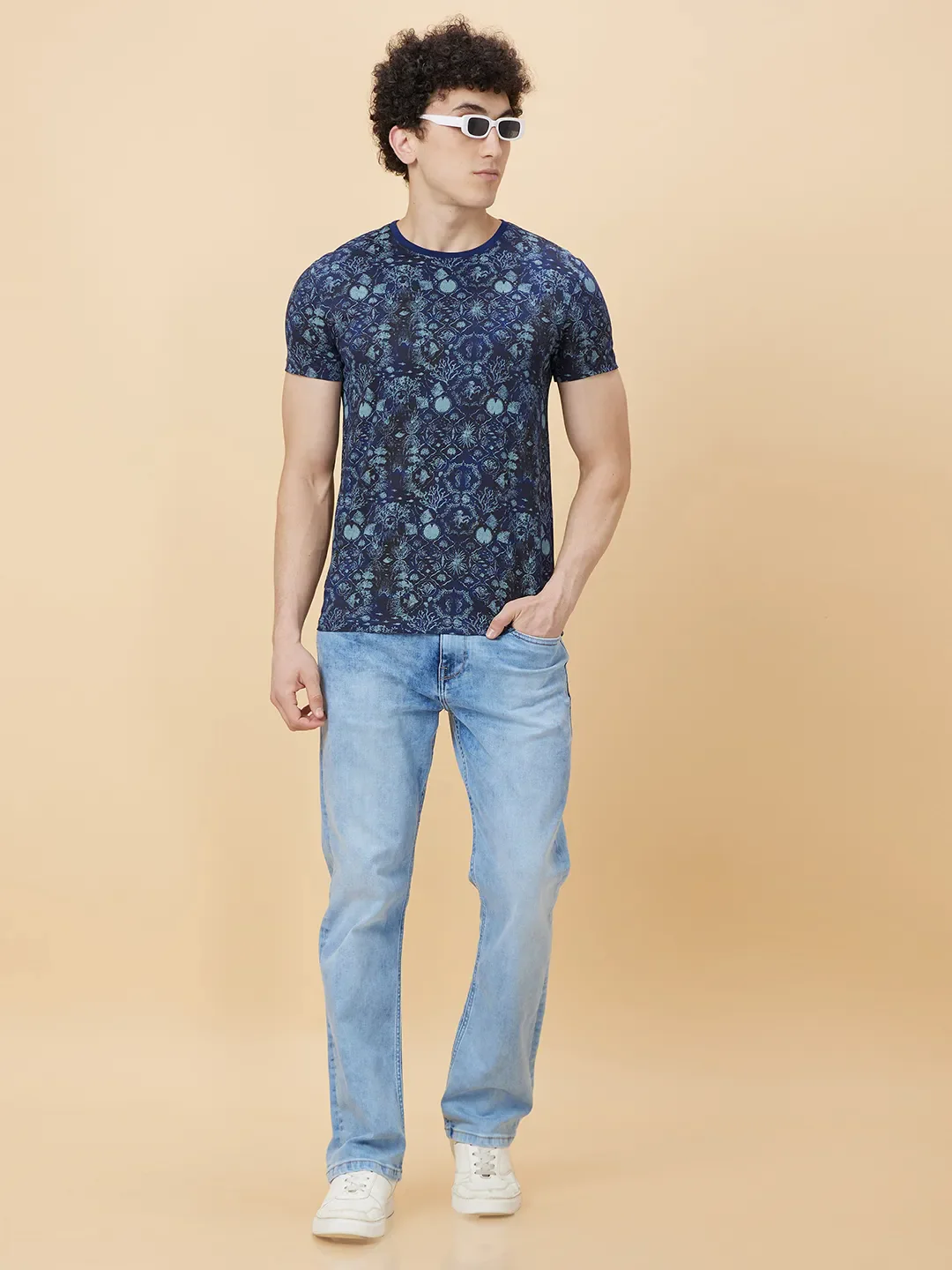 Navy Regular Fit Round Neck Men's T-Shirt by Being Human Clothing - Image 6