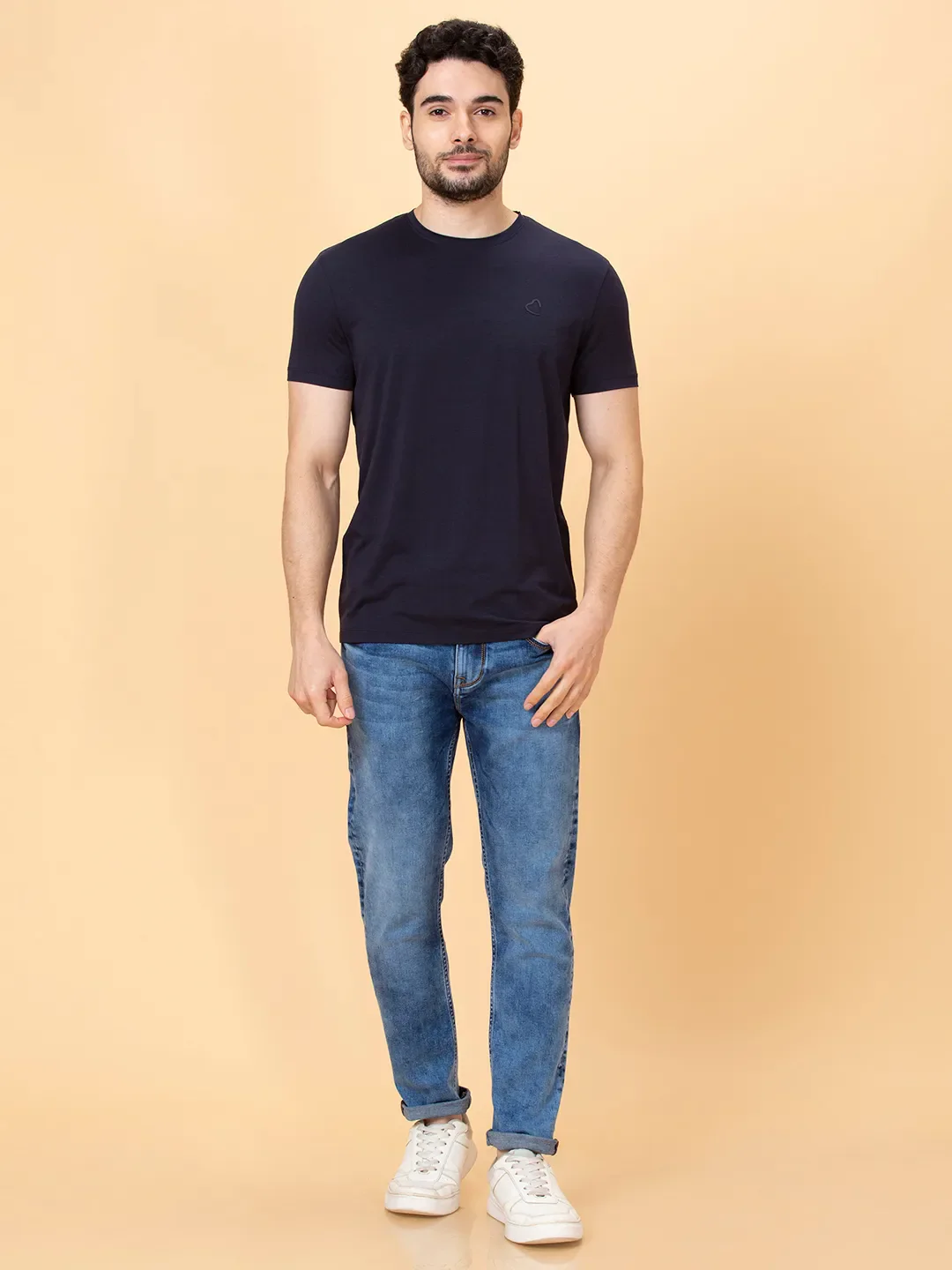 Navy Regular Fit Round Neck Men's T-Shirt by Being Human Clothing - Image 2
