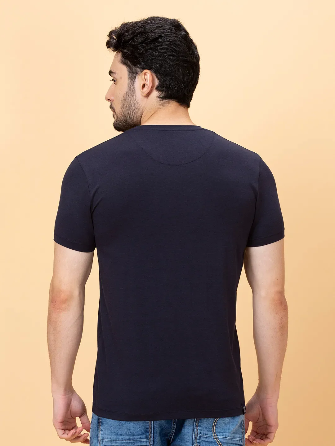 Navy Regular Fit Round Neck Men's T-Shirt by Being Human Clothing - Image 3