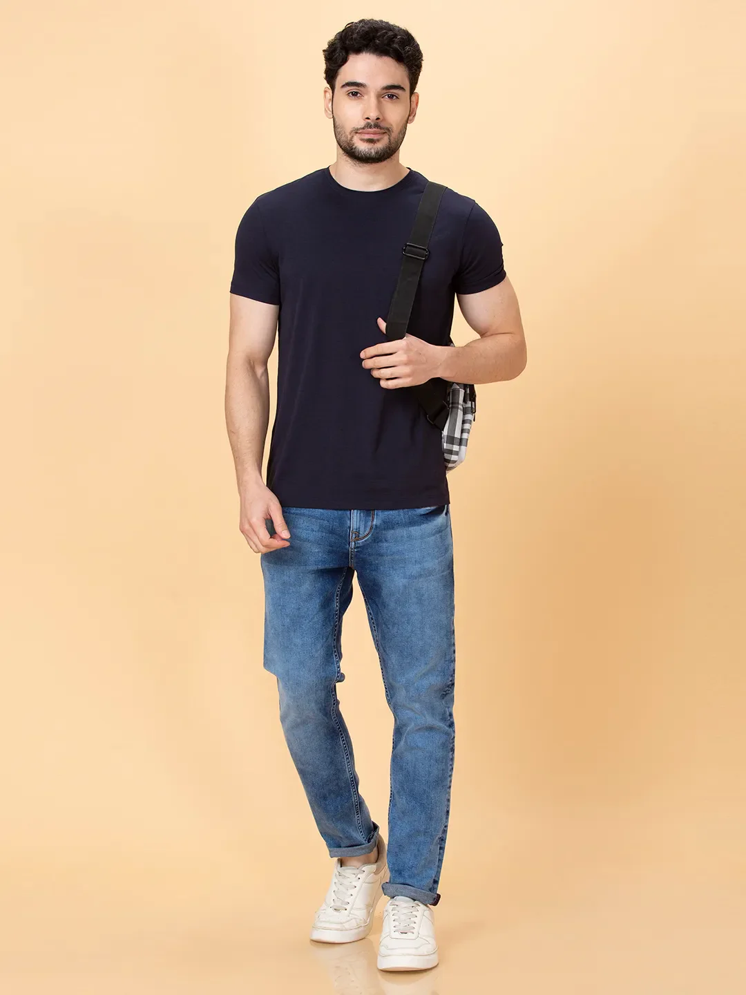 Navy Regular Fit Round Neck Men's T-Shirt by Being Human Clothing - Image 6