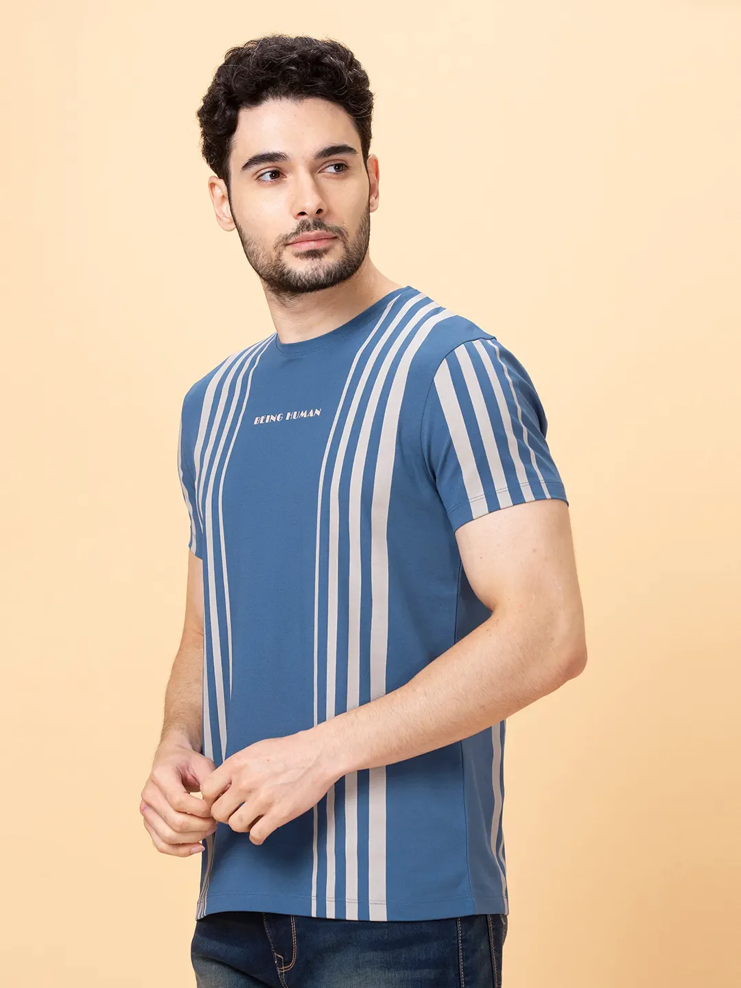 Navy Regular Fit Round Neck Men's T-Shirt by Being Human Clothing - Image 4