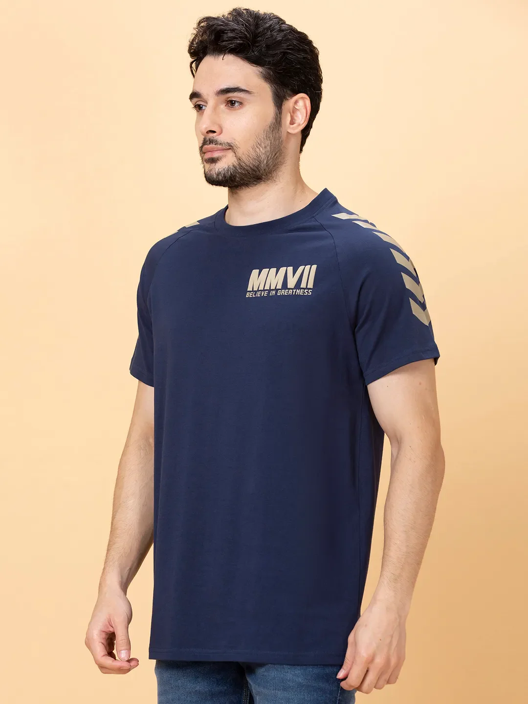 Night Blue Regular Fit Round Neck Men's T-Shirt by Being Human Clothing - Image 4