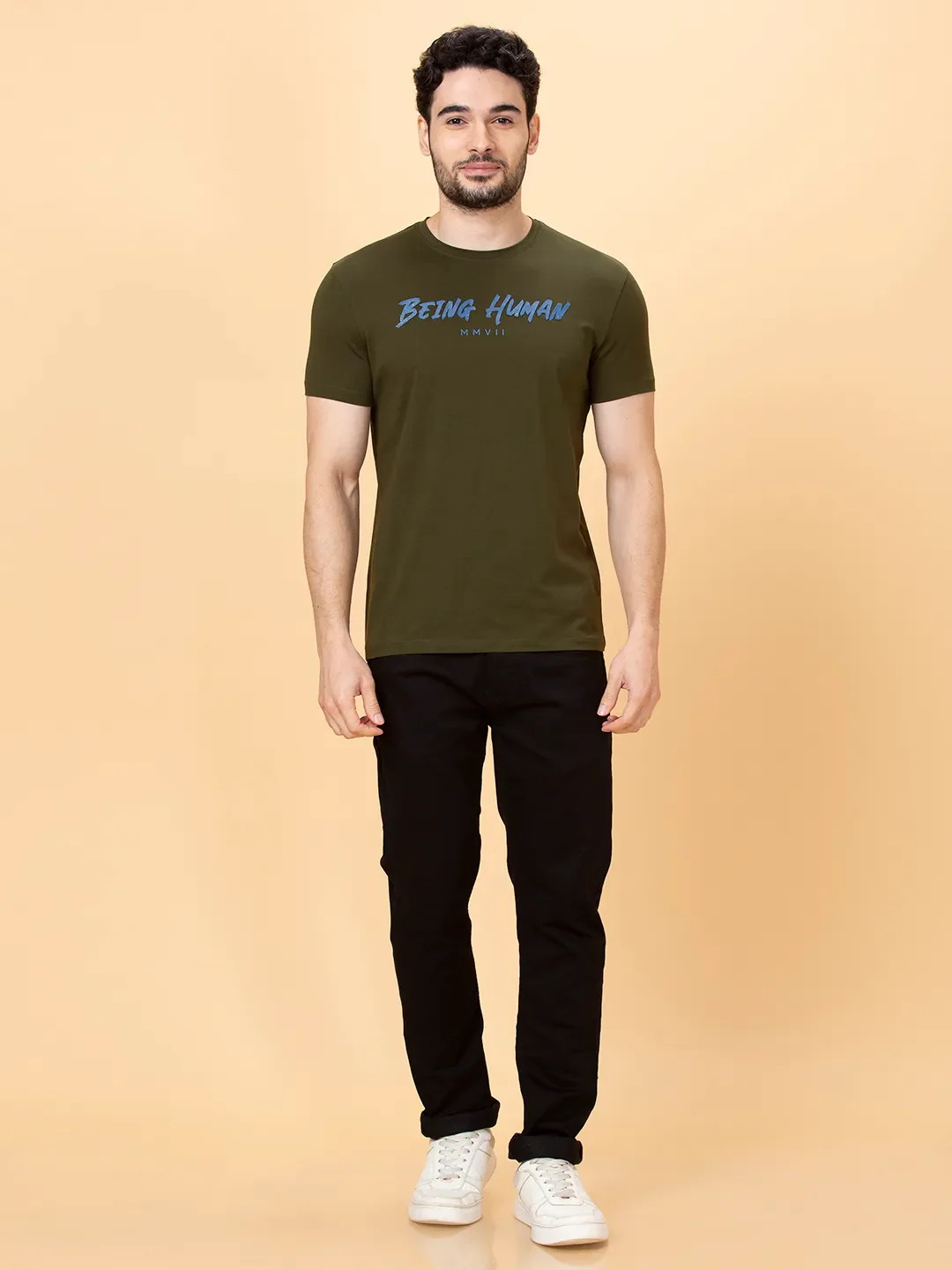 Olive Regular Fit Round Neck Men's T-Shirt by Being Human Clothing - Image 2