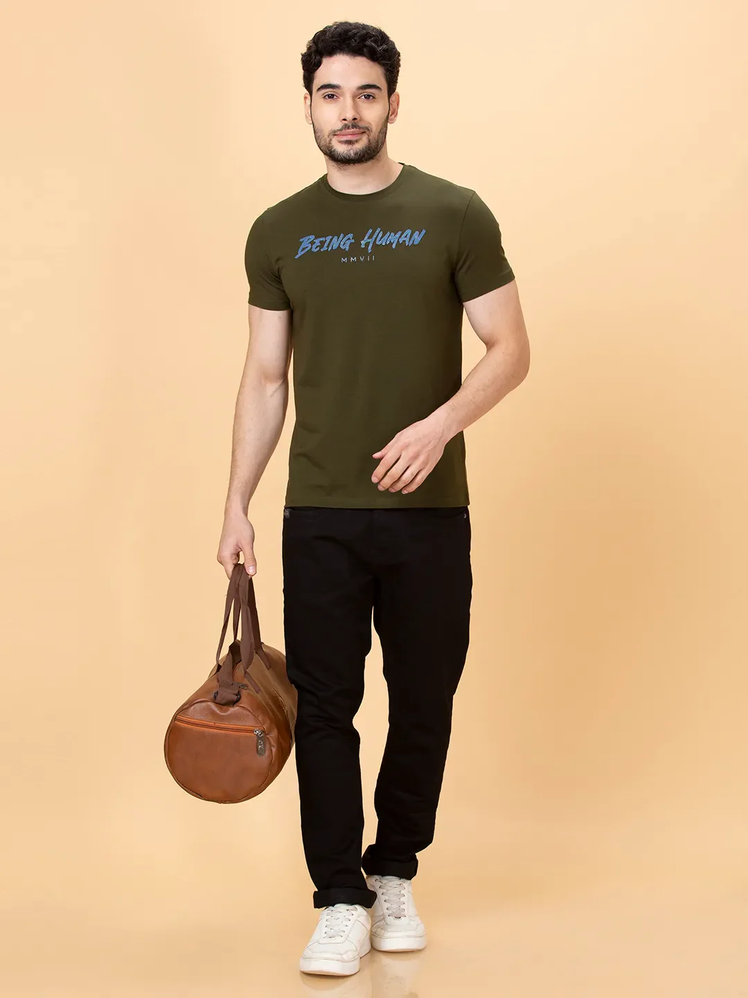 Olive Regular Fit Round Neck Men's T-Shirt by Being Human Clothing - Image 6