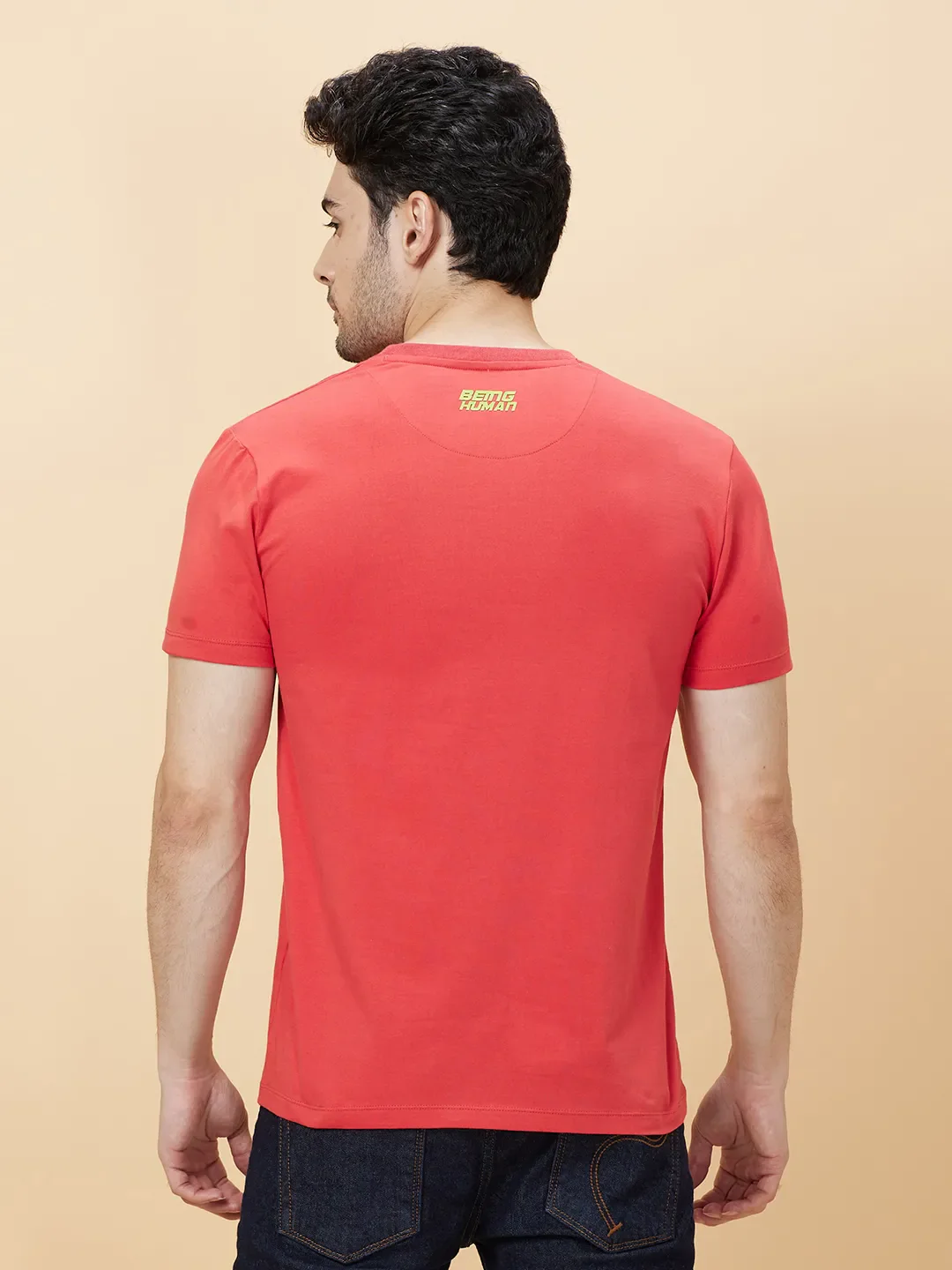 Orange Regular Fit Round Neck Men's T-Shirt by Being Human Clothing - Image 3