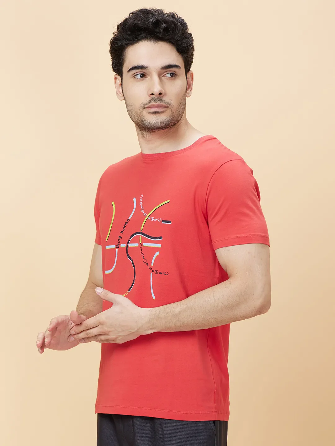 Orange Regular Fit Round Neck Men's T-Shirt by Being Human Clothing - Image 4