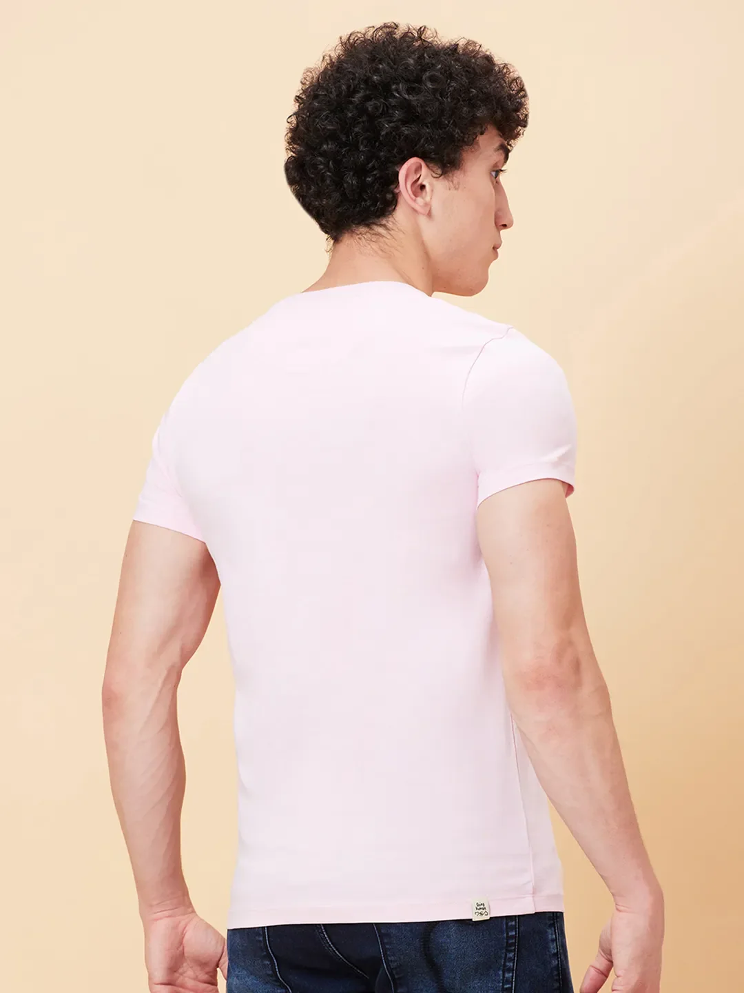 Powder Pink Regular Fit Round Neck Men's T-Shirt by Being Human Clothing - Image 3