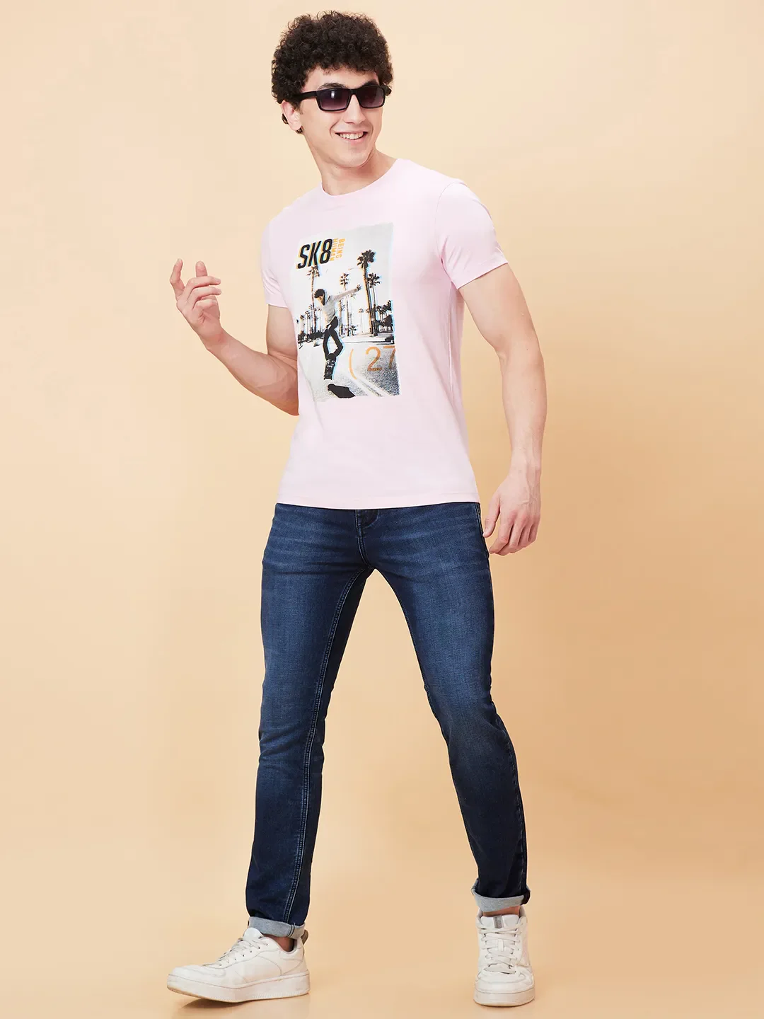 Powder Pink Regular Fit Round Neck Men's T-Shirt by Being Human Clothing - Image 6