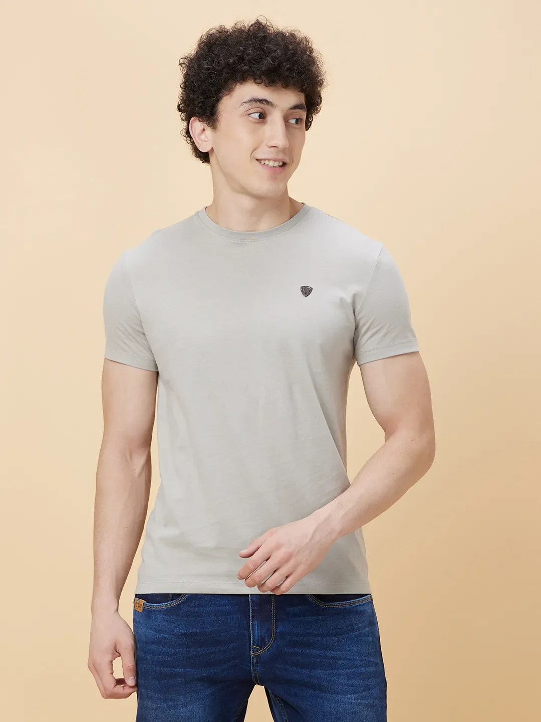 Sand Regular Fit Round Neck Men's T-Shirt by Being Human Clothing