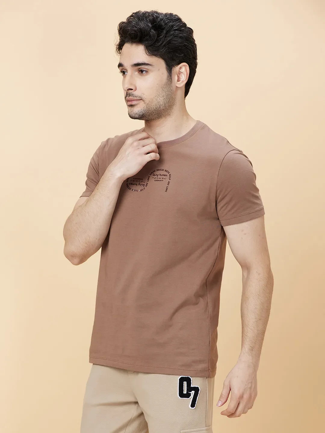Beige Regular Fit Men's Short Sleeves T-Shirt by Being Human Clothing - Image 4