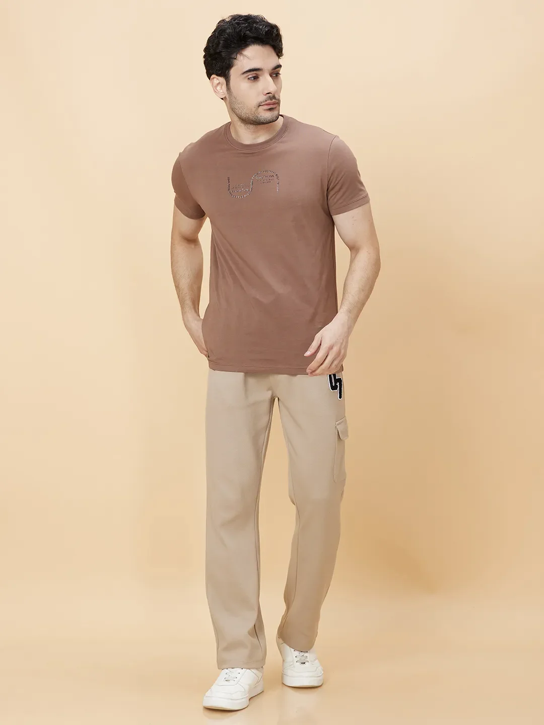 Beige Regular Fit Men's Short Sleeves T-Shirt by Being Human Clothing - Image 5