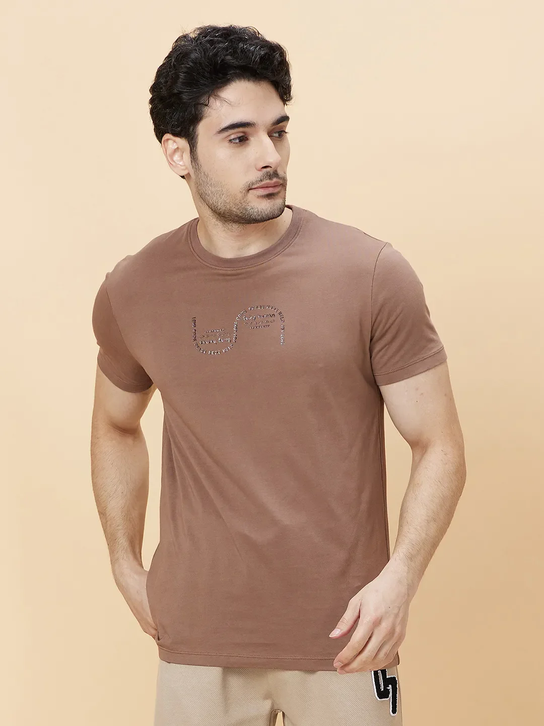 Beige Regular Fit Men's Short Sleeves T-Shirt by Being Human Clothing - Image 6