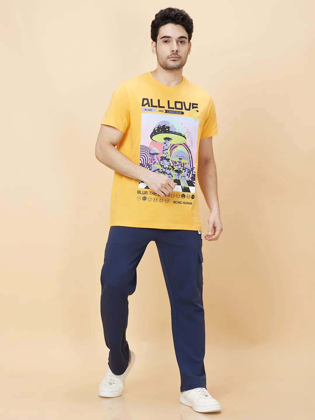Vibrant Orange Regular Fit Round Neck Men's T-Shirt by Being Human Clothing - Image 2