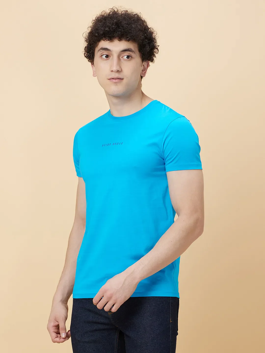 Vivid Blue Regular Fit Round Neck Men's T-Shirt by Being Human Clothing - Image 3