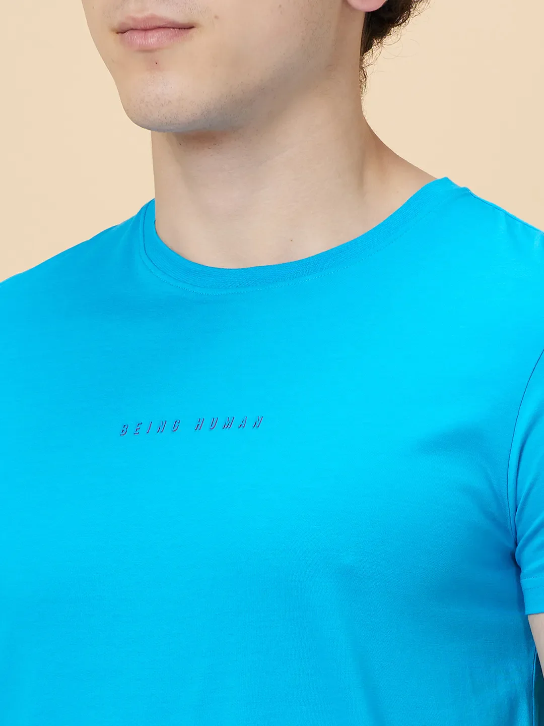 Vivid Blue Regular Fit Round Neck Men's T-Shirt by Being Human Clothing - Image 5