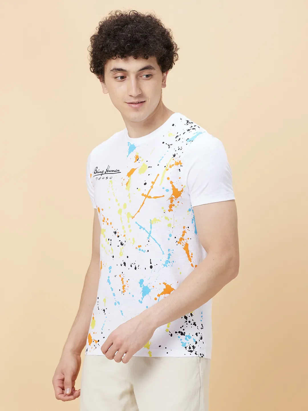 White Regular Fit Round Neck Men's T-Shirt by Being Human Clothing - Image 3