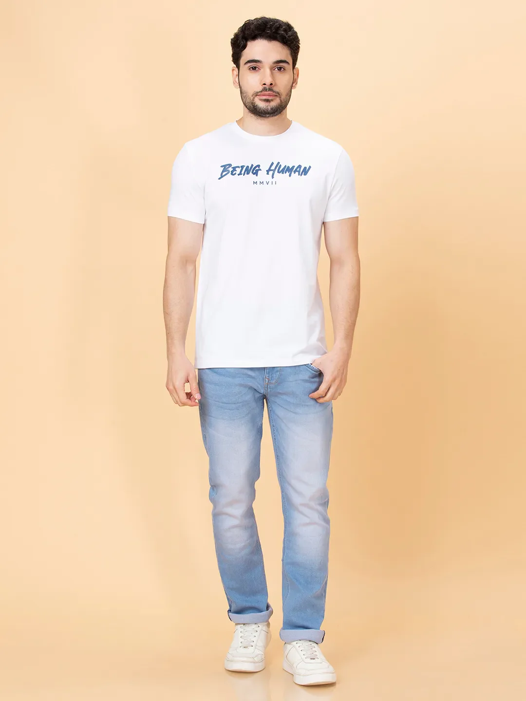 White Regular Fit Men's Short Sleeves T-Shirt by Being Human Clothing - Image 2