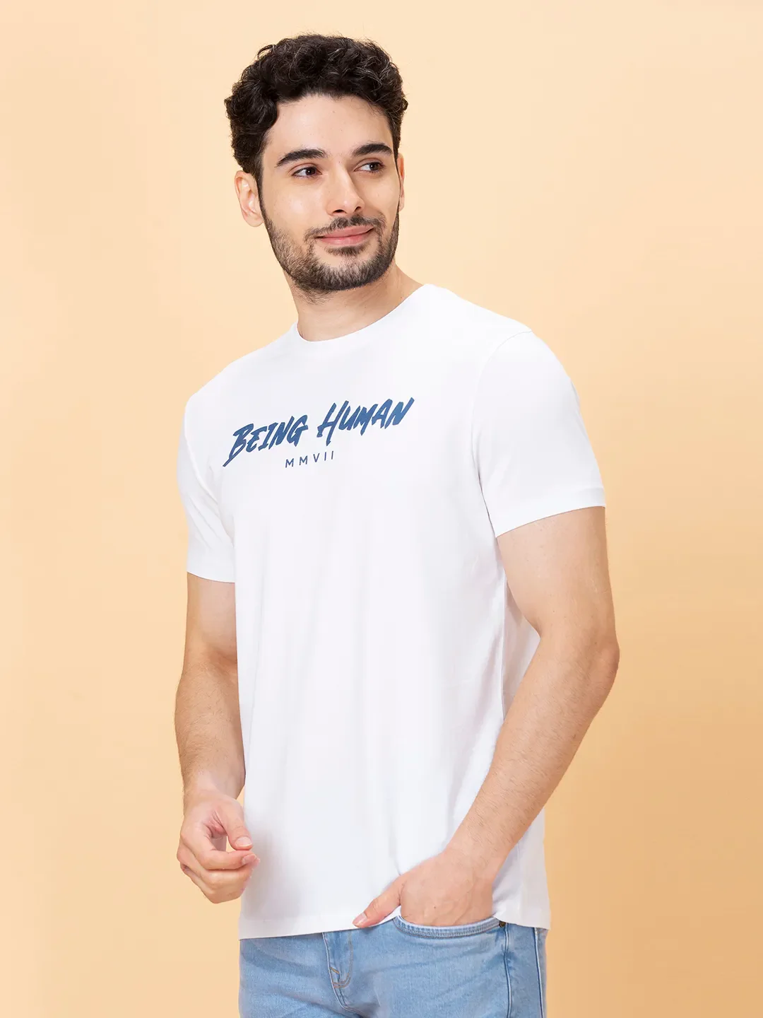 White Regular Fit Men's Short Sleeves T-Shirt by Being Human Clothing - Image 4