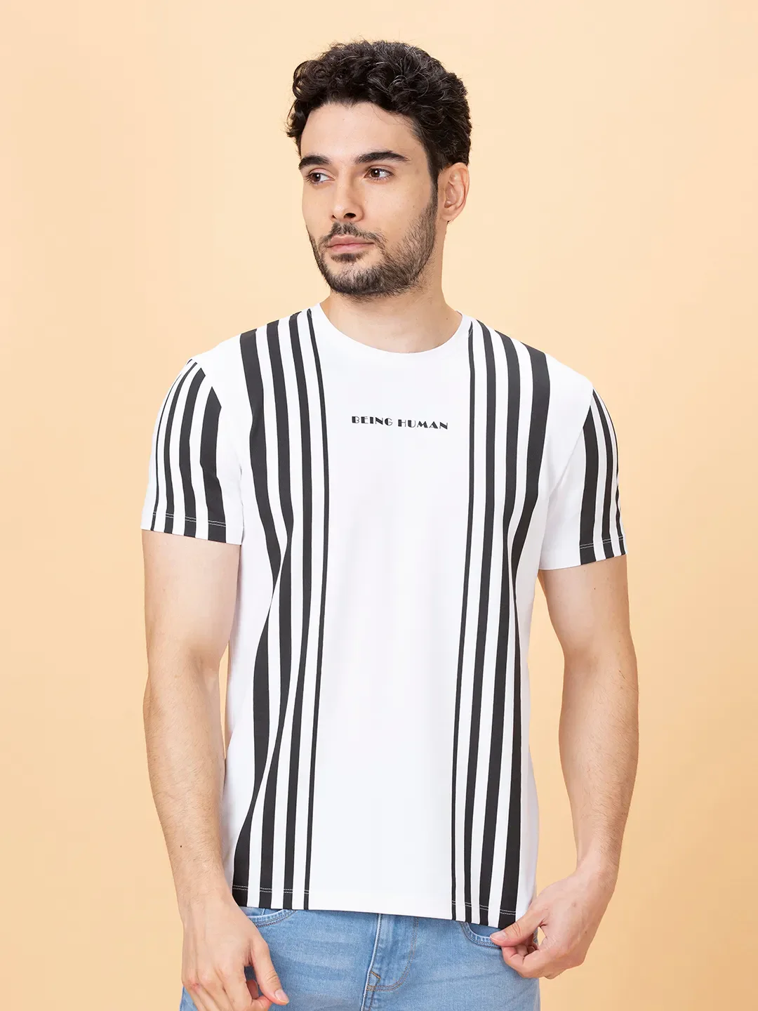 White Regular Fit Round Neck Men's T-Shirt by Being Human Clothing