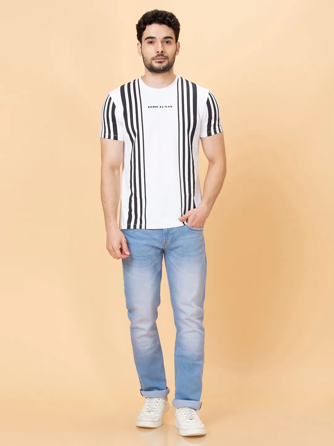 White Regular Fit Round Neck Men's T-Shirt by Being Human Clothing - Image 2