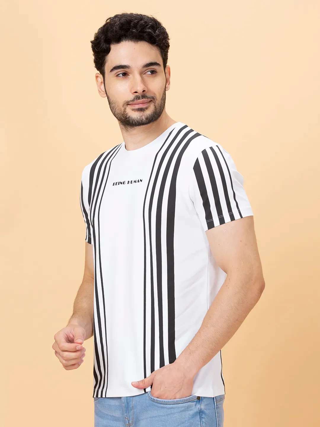 White Regular Fit Round Neck Men's T-Shirt by Being Human Clothing - Image 4