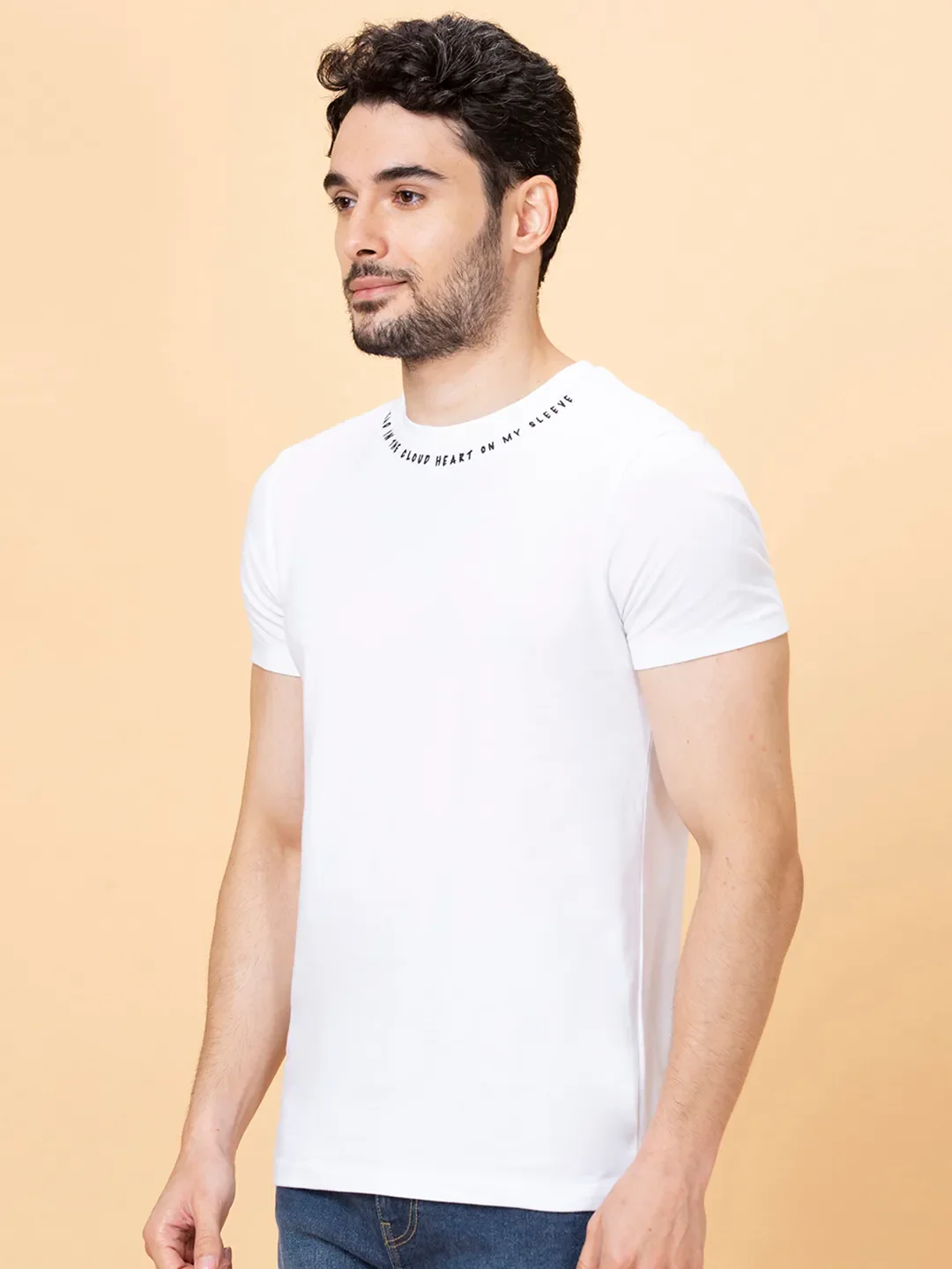 White Regular Fit Round Neck Men's T-Shirt by Being Human Clothing - Image 3