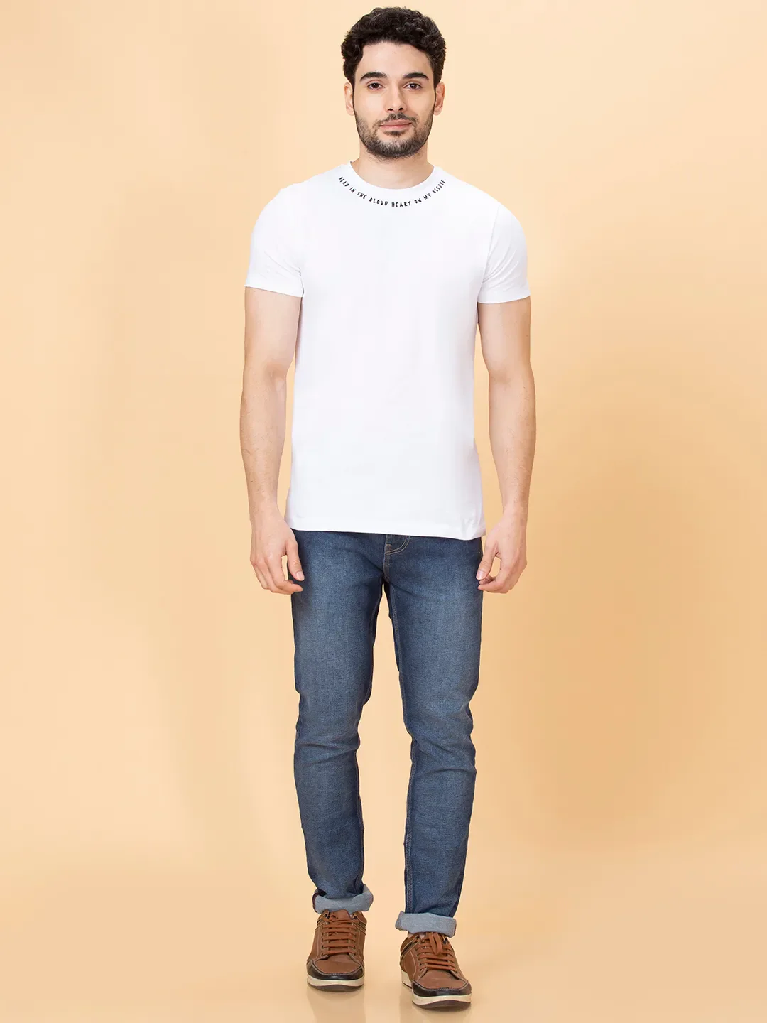 White Regular Fit Round Neck Men's T-Shirt by Being Human Clothing - Image 5